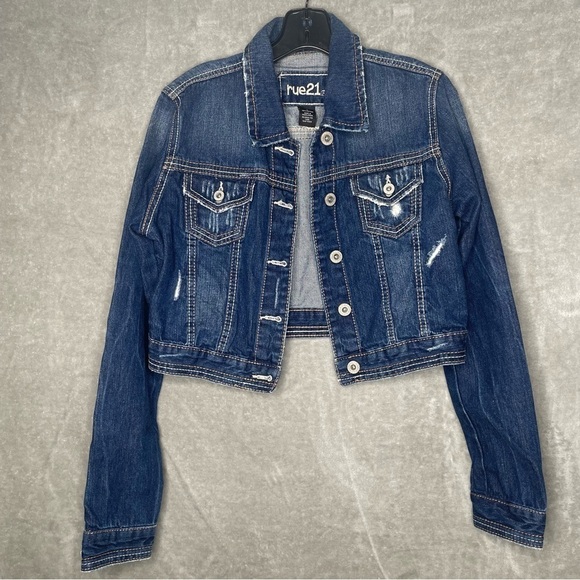 Rue 21 Distressed Jean Jacket Size M - Picture 1 of 9